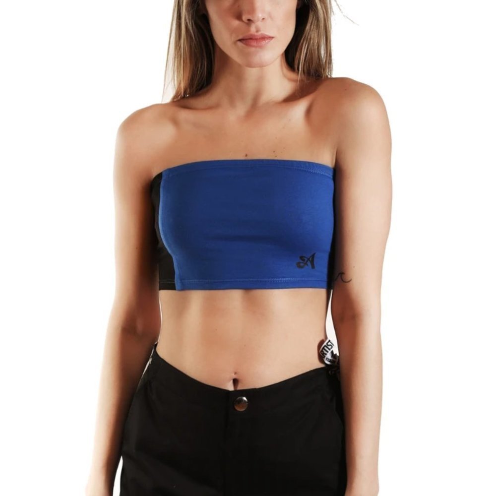 New Artistix Blue Black Color Blocked Tube Top XL